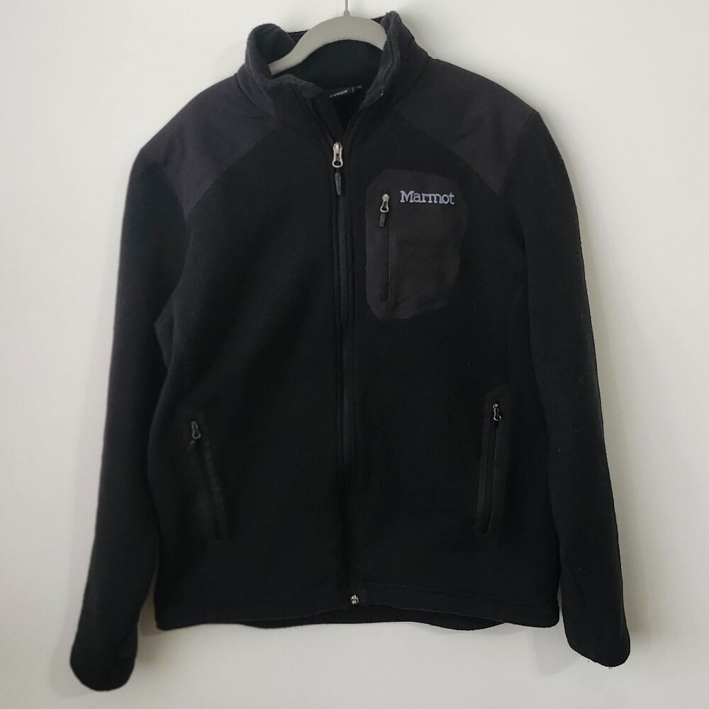Marmot Men’s Large Full Zip Fleece Jacket Black Outdoor Hiking Warm - Picture 2 of 6